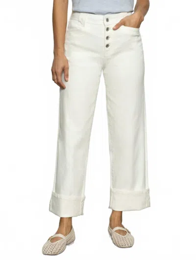 Sanctuary Luna Button Fly High Waist Cuff Straight Leg Jeans In Bleached White