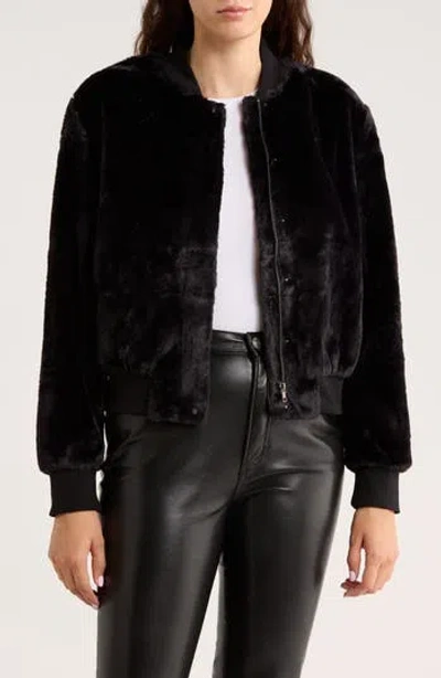 Sanctuary Luxe Faux Fur Zip Bomber Jacket In Black