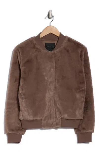 Sanctuary Luxe Faux Fur Zip Bomber Jacket In Portobello