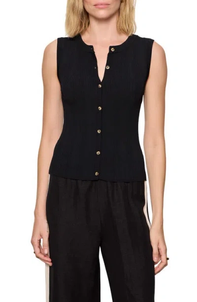 Sanctuary Manhattan Rib Knit Button-up Sweater Tank In Black