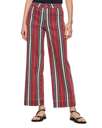 Sanctuary Mariner Mid Rise Ankle Crop Jeans In Verry Berry Stripe In Burgundy