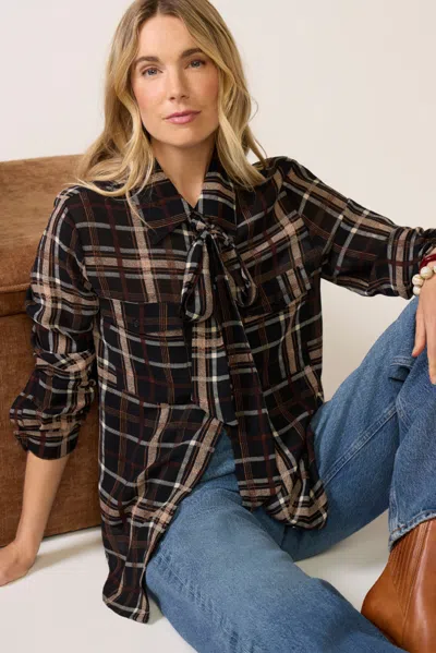 Sanctuary Meet In Paris Tie Neck Blouse In Brown