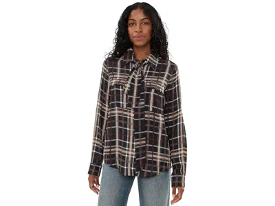 Sanctuary Meet In Paris Tie Neck Blouse Women's Clothing Cinder Plaid: Lg (us 10-12), Viscose In Multi