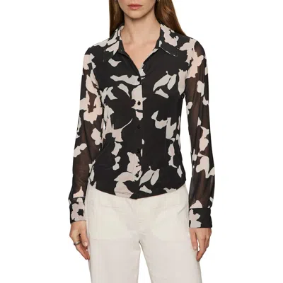 Sanctuary Fitted Mesh Button Down Top In Black