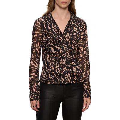 Sanctuary Fitted Mesh Button Down Shirt In Nocturnal In Blue