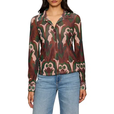 Sanctuary Mesh Button-down Shirt In Brown