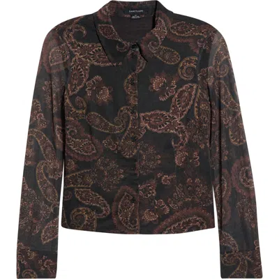 Sanctuary Mesh Button-down Shirt In Brown