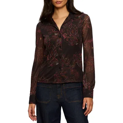 Sanctuary Mesh Button-down Shirt In Brown