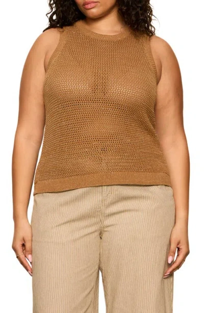 Sanctuary Metallic Sheer Open Stitch Sweater Tank In Brown