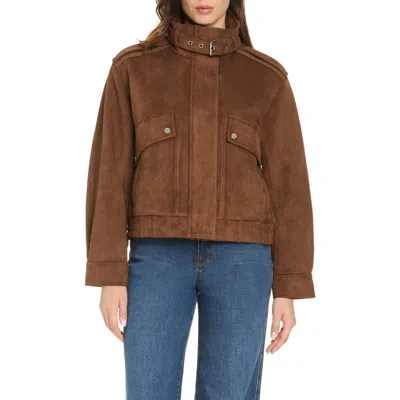 Sanctuary Mia Faux Suede Bomber Jacket In Caramel