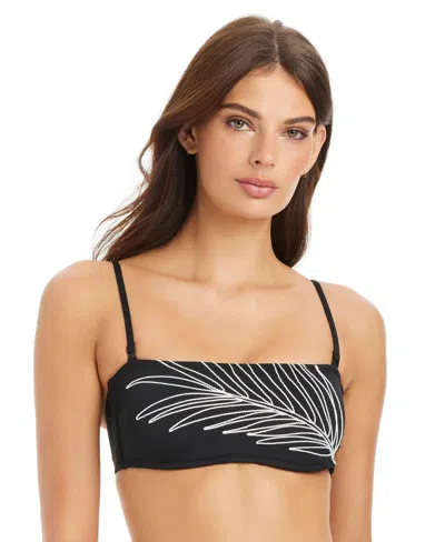 Sanctuary Midnight Breeze Embroidered Bandeau Swim Bra In Black
