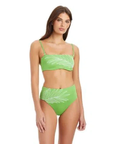 Sanctuary Midnight Breeze Embroidered Bandeau Swim Bra High Rise Embroidered Swim Briefs In Green