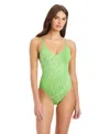 Sanctuary Midnight Breeze High Leg Scoop Neck Over The Shoulder Swimsuit In Green