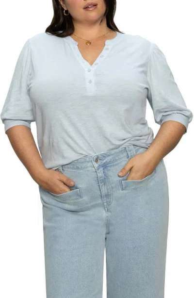 Sanctuary Mixed Media Organic Cotton Blend Henley In Blue