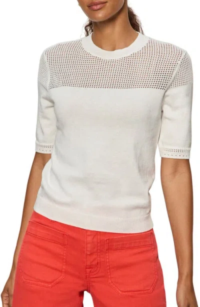 Sanctuary Mixed Stitch Short Sleeve Cotton Sweater In White
