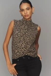 Sanctuary Mock-neck Fuzzy Sweater Tank Top In Animal Print