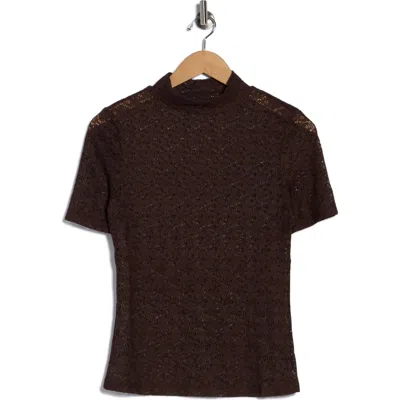 Sanctuary Mock Neck Lace Top In Brown