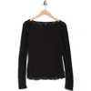 Sanctuary Neck Long Sleeve Lettuce Edge Top In Black