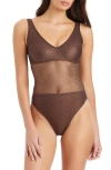 Sanctuary Net Metallic One-piece Swimsuit In Brown