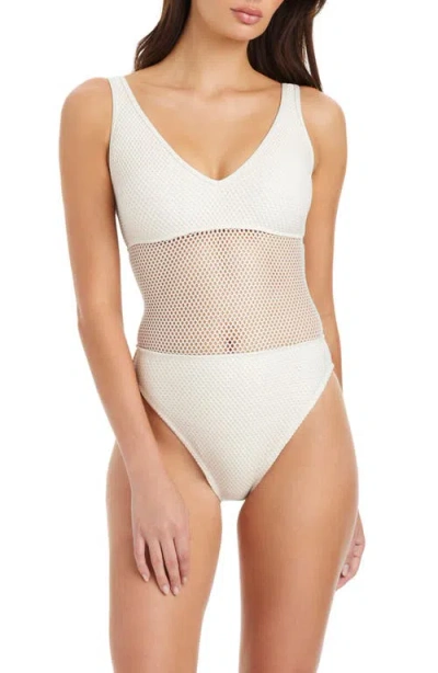 Sanctuary Sea Crochet Over The Shoulder Scoop Neck Tank Swimsuit In White