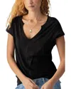 Sanctuary The New Girl Split Neck Cotton T-shirt In Black