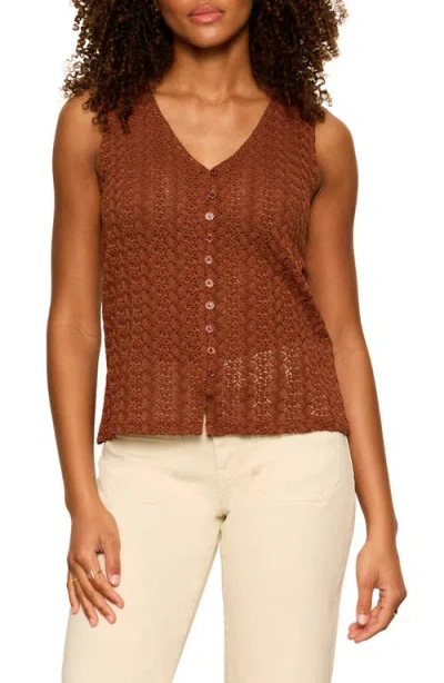 Sanctuary No Rush Front Button Sweater Vest In Brown