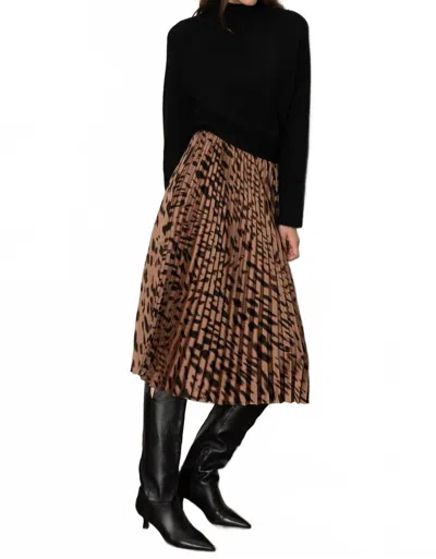 Sanctuary Nostalgia Pleated Midi Skirt In Mocha Leopard In Multi