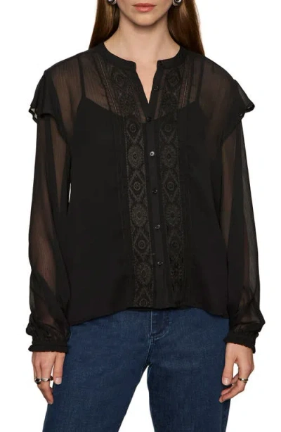 Sanctuary Nostalgia Ruffle Embroidered Top In Black