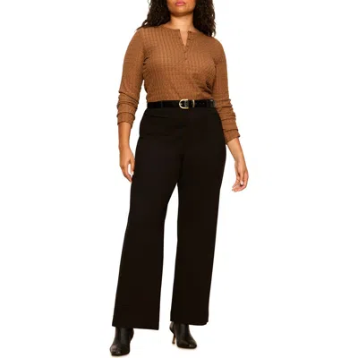 Sanctuary Not So Basic Textured Henley Top In Cocoa Powder Brown