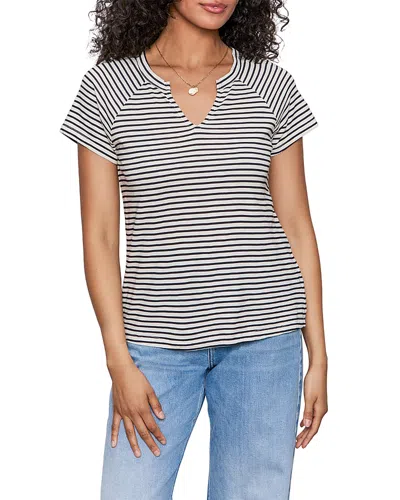 Sanctuary Stripe Notch V-neck Cotton Blend T-shirt In Multi
