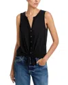 Sanctuary Notched Button Front Tee In Black
