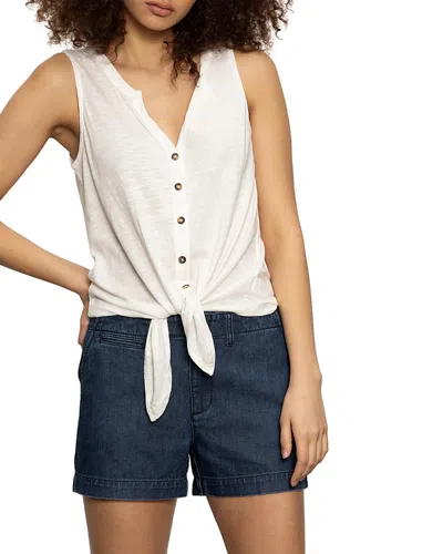 Sanctuary Notched Button Front Tee In White In Neutral