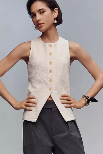 Sanctuary Nothing Extra Knit Button Front Vest Top In White