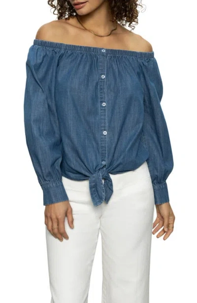 SANCTUARY SANCTUARY OFF THE SHOULDER BALLET TIE LONG SLEEVE SHIRT