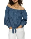 Sanctuary Off-the-shoulder Blouse In Blue Slate