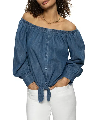 Sanctuary Off-the-shoulder Blouse In Blue Slate