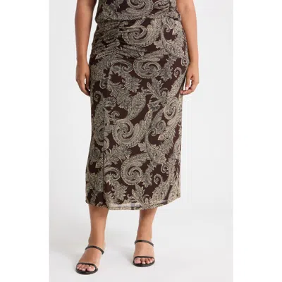 Sanctuary On The Way Midi Skirt In Bailey Chip Brown