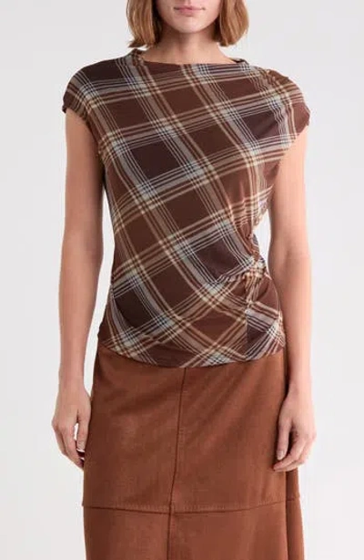 Sanctuary On The Way Print Top In Lisette Brown Plaid
