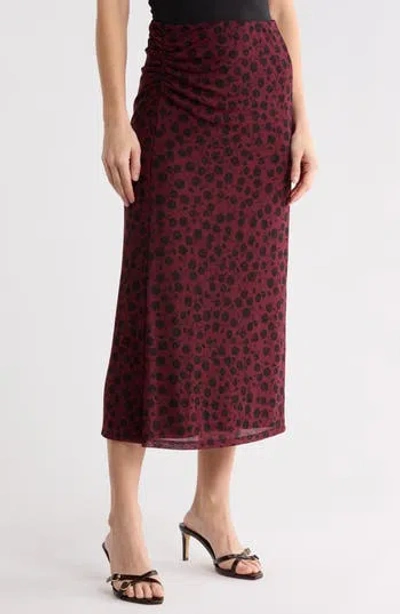 Sanctuary On The Way Printed Midi Skirt In Burgundy