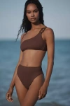 Sanctuary Womens Stay Connected One Shoulder Bikini Top High Leg High Rise Bikini Bottoms In Brown