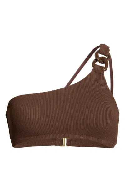 Sanctuary One Shoulder Ring Bikini Top In Brown
