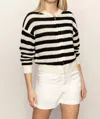 Sanctuary Open Knit Bomber Jacket In Black Chalk Stripe In Neutral