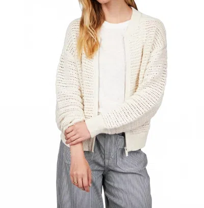 Sanctuary Open Knit Bomber Jacket Sweater In Chalk In White