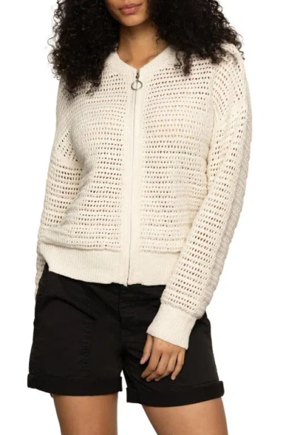 Sanctuary Open Stitch Cotton Bomber Cardigan In Chalk