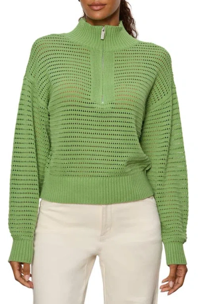 Sanctuary Open Stitch Half-zip Cotton Blend Sweater In Green