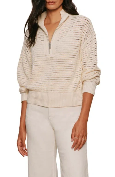 Sanctuary Open Stitch Half-zip Cotton Blend Sweater In White