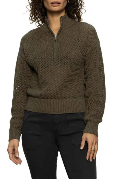 Sanctuary Open Stitch Half-zip Cotton Sweater In Kala