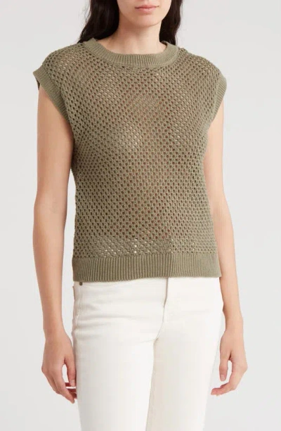 Sanctuary Open Stitch Short Sleeve Sweater In Green