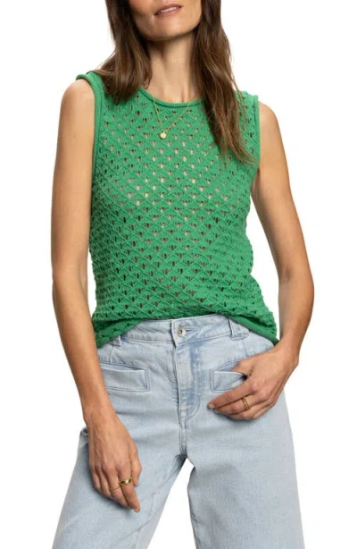 Sanctuary Open Stitch Sleeveless Cotton Sweater In Green