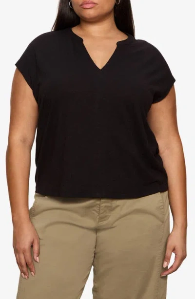 Sanctuary Organic Cotton Blend Split Neck T-shirt In Black